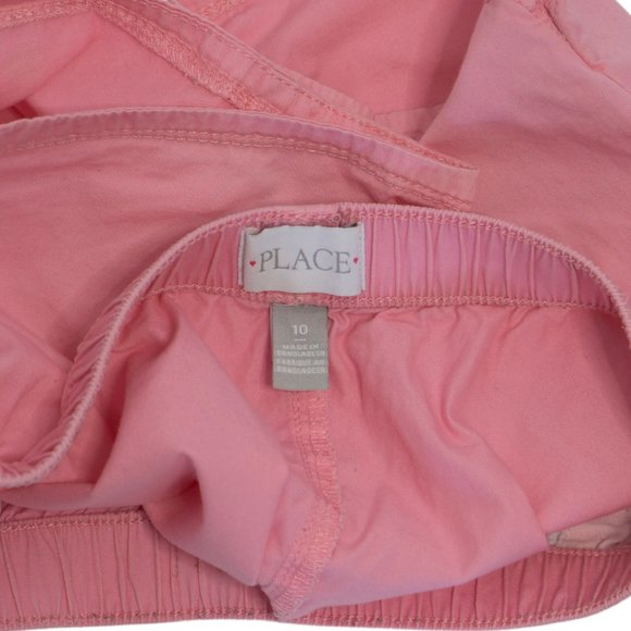 The Children's Place Girl's Denim Shortie Short Solid Pink front flat Size 10 - Picture 5 of 5